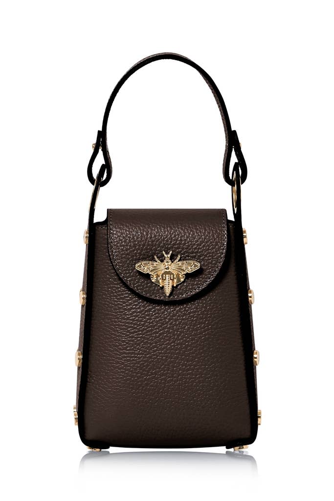 Italian Genuine Leather Mini Bee Bag with Gold Chain Strap