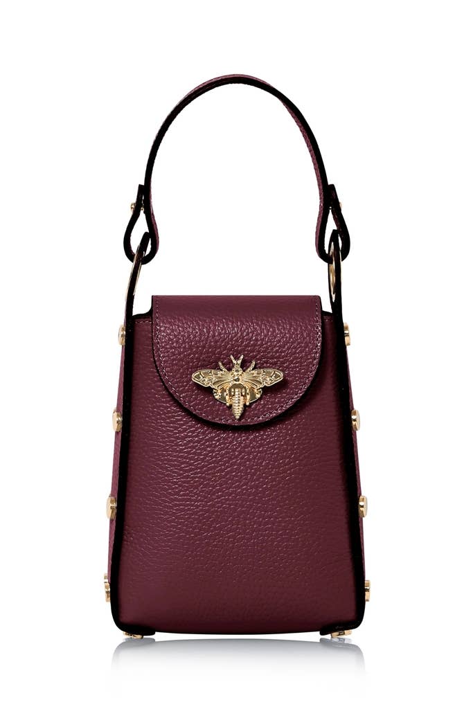 Italian Genuine Leather Mini Bee Bag with Gold Chain Strap