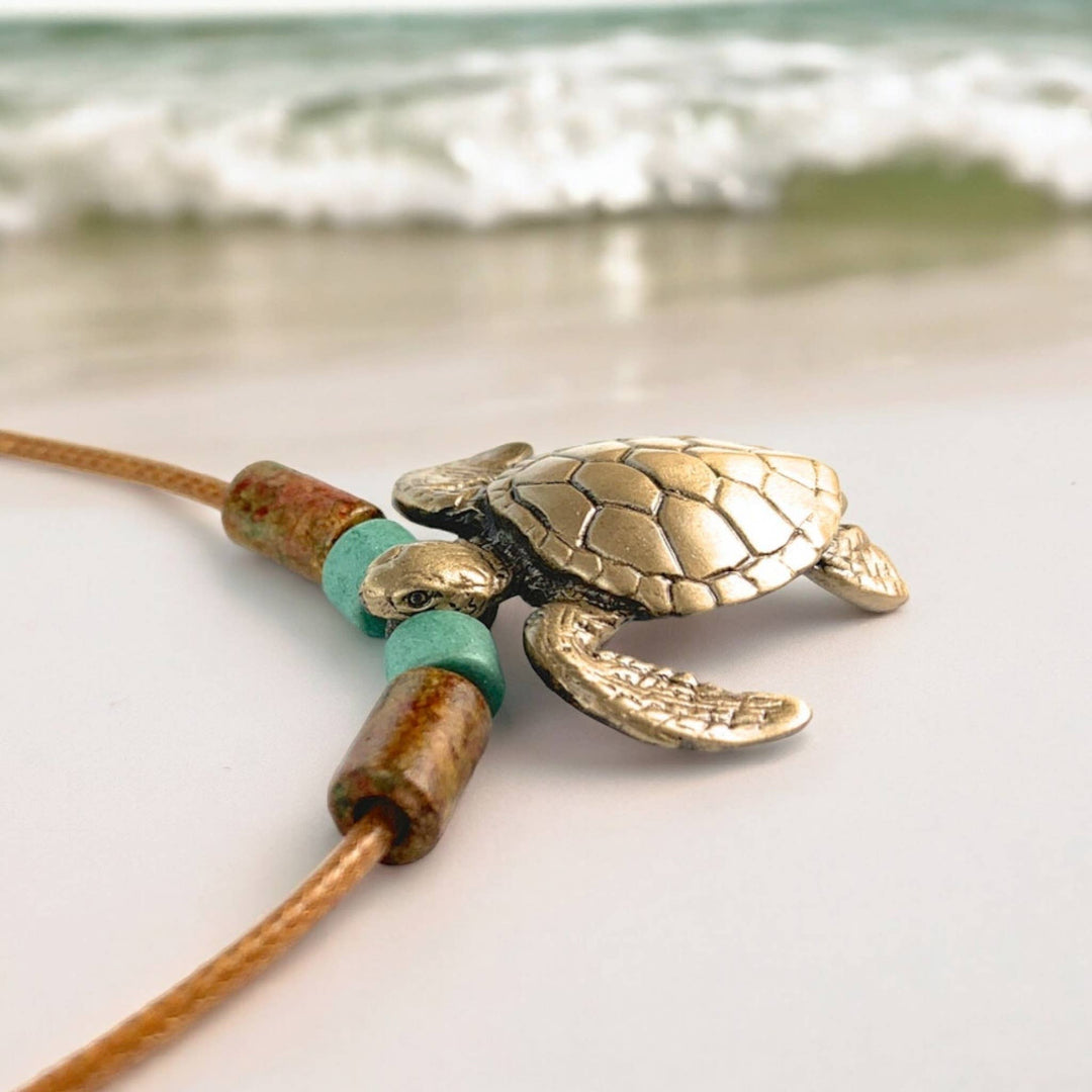 Green Sea Turtle Bronze w/Beads