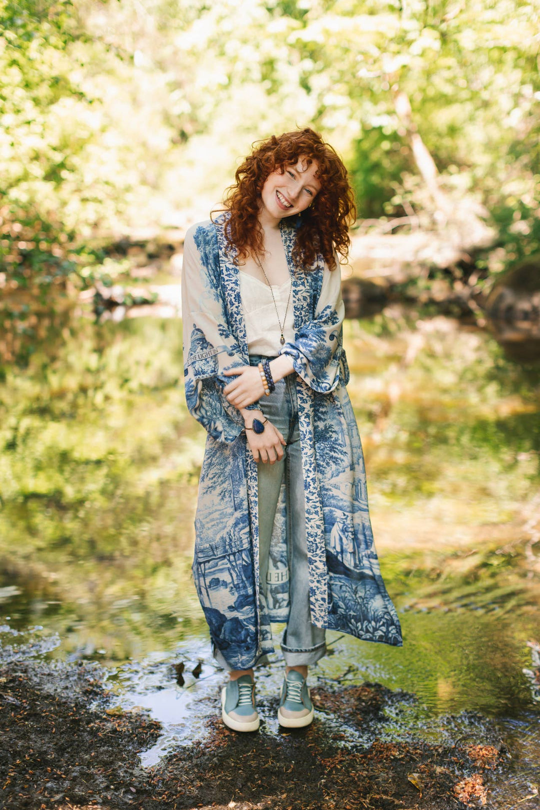 Let The Light In Opera Duster Kimono Robe w/ Delft Print