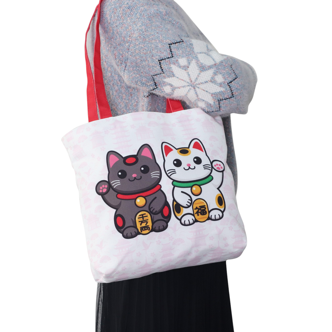 15"L Tote Bag Lucky Cats
