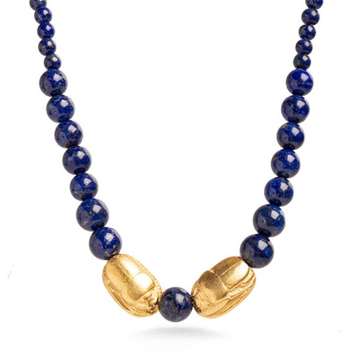 Graduated Lapis Scarab Necklace - Egyptian Inspired