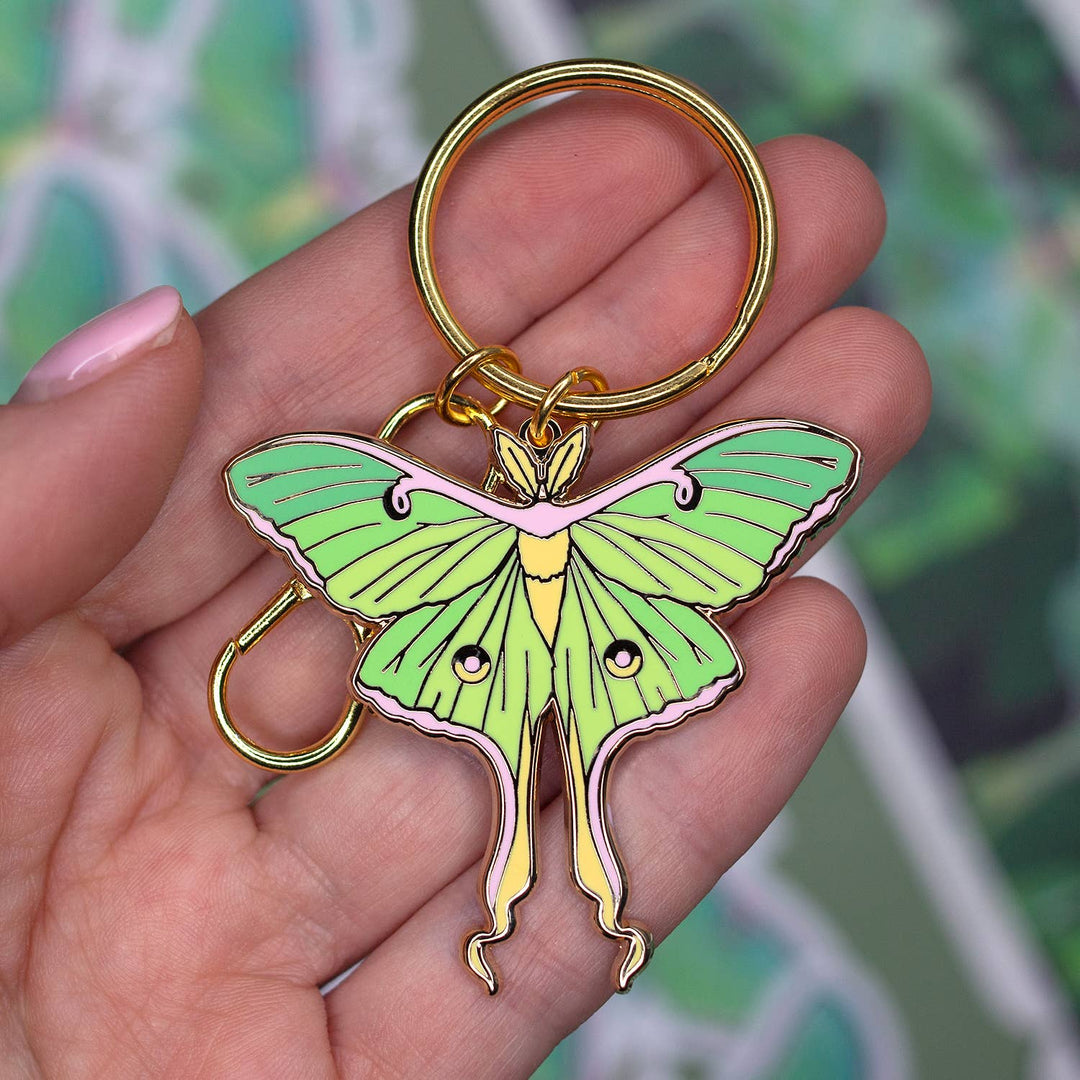 Luna Moth Enamel Keychain with Key Clip