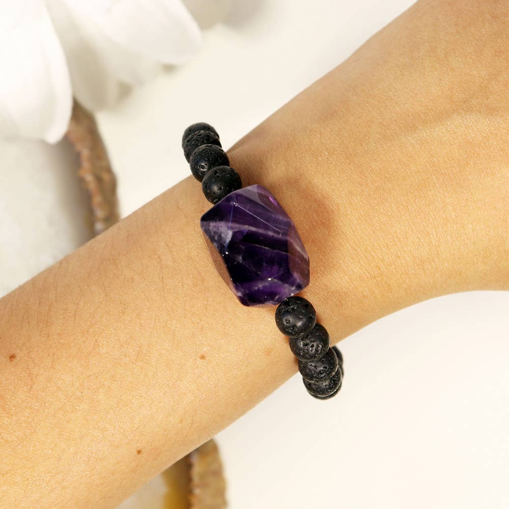 Amethyst and Lava Rock Bracelet