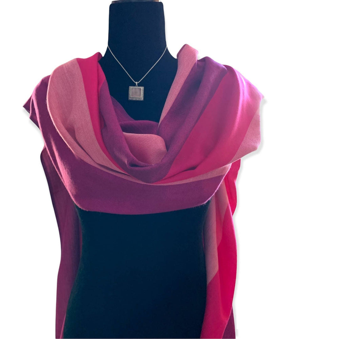 Wide Striped Handwoven Viscose Scarf - Pink Charlotte & Plum