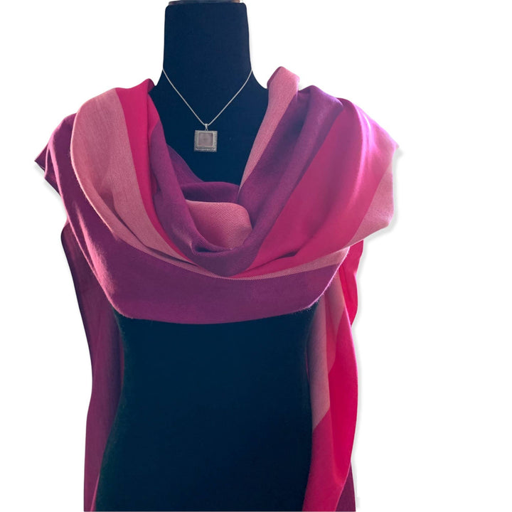Wide Striped Handwoven Viscose Scarf - Pink Charlotte & Plum
