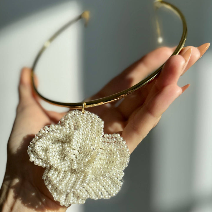 Genuine Pearl Beaded Floral Apliqué Choker