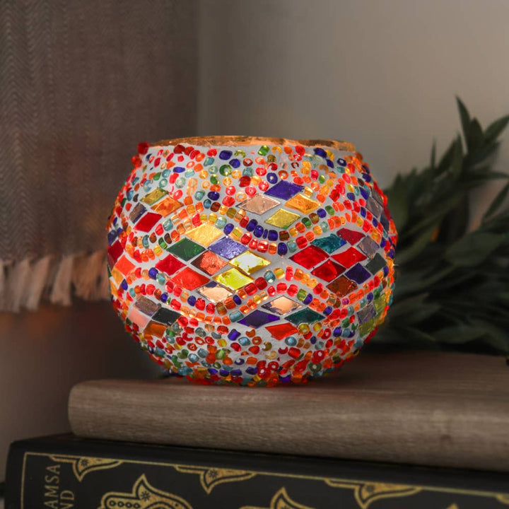 Turkish Mosaic Handmade Candle Holder (Multicolor Waves)