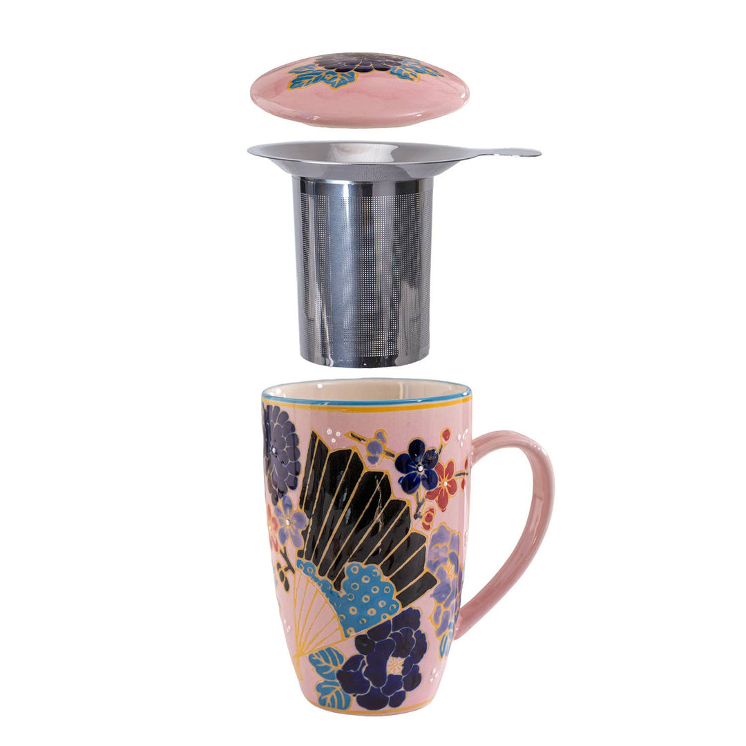 Festival Fan Design 15oz Tea Mug with Lid and Infuser
