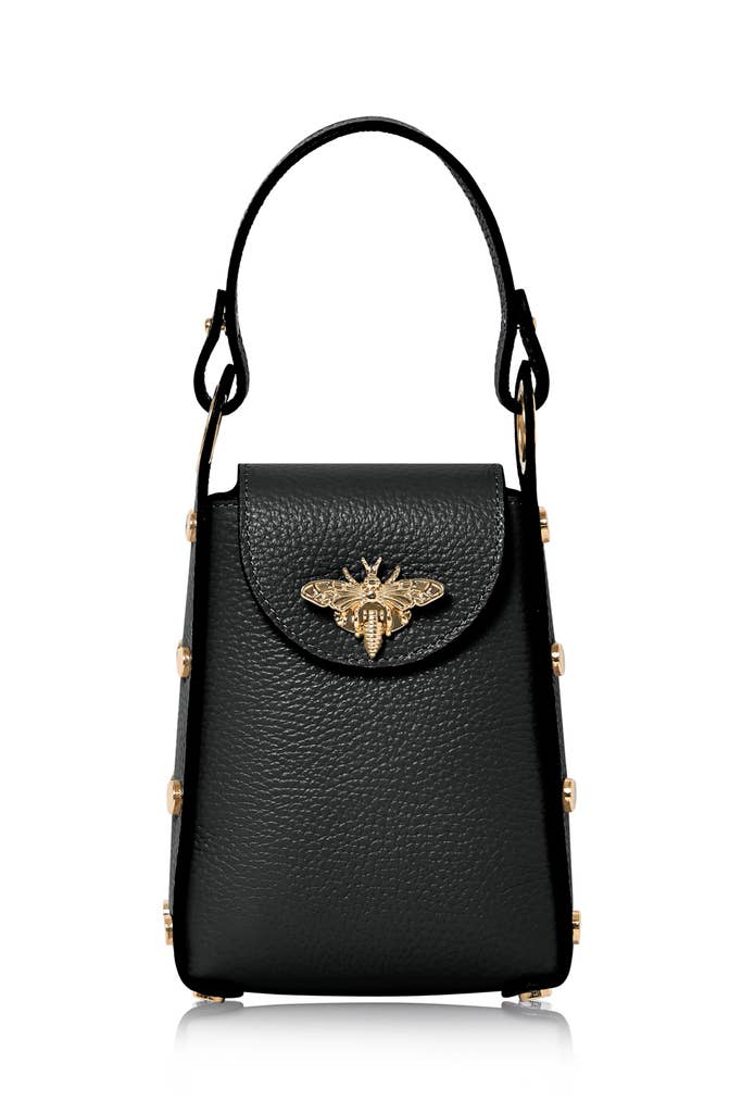 Italian Genuine Leather Mini Bee Bag with Gold Chain Strap