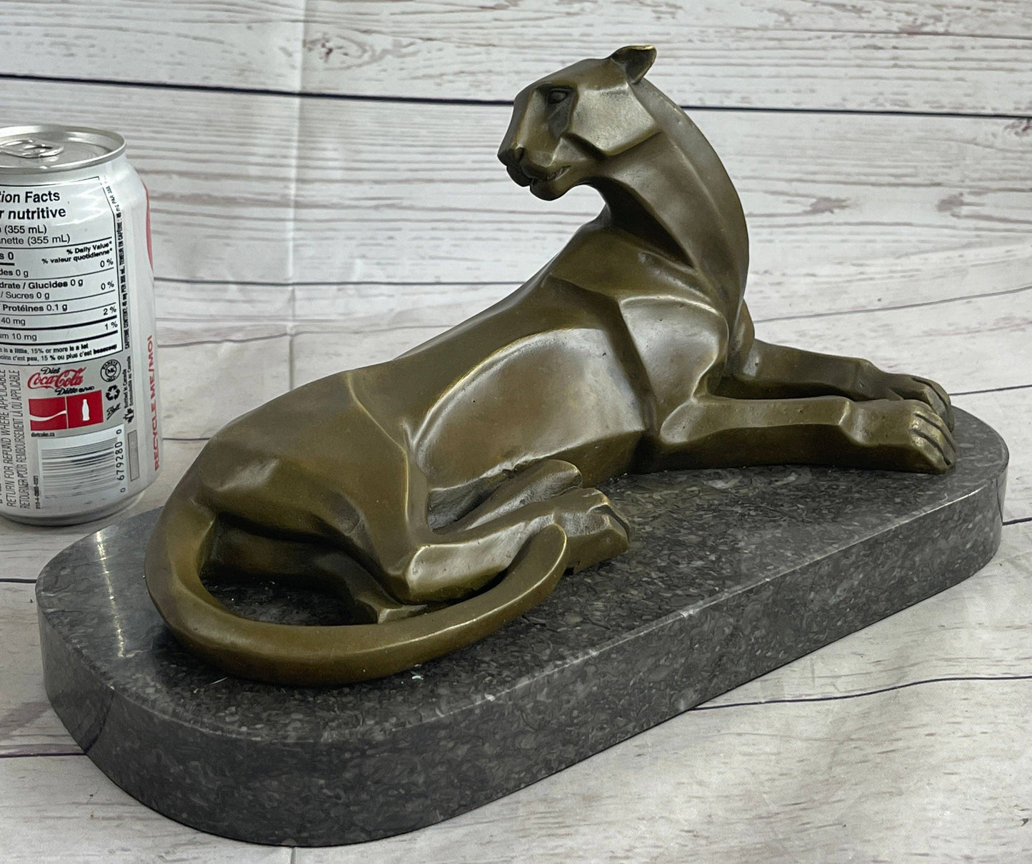 Handcrafted Henry Moore Mountain Lion Bronze Sculpture Marble Base