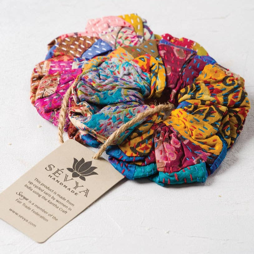 Silk Kantha Scrunchies, Set of 2