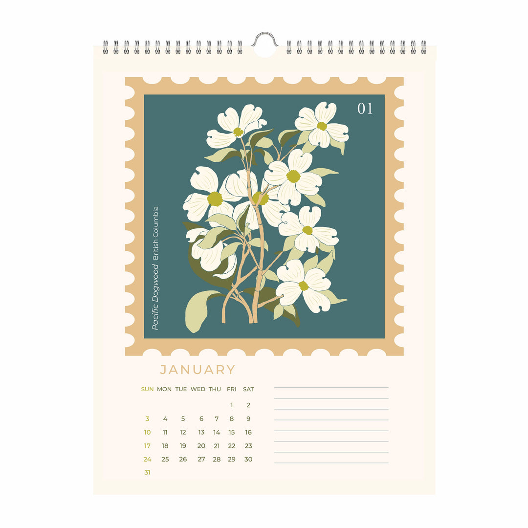 Oh Floral Canada 2027 Botanical Stamp Wall Calendar