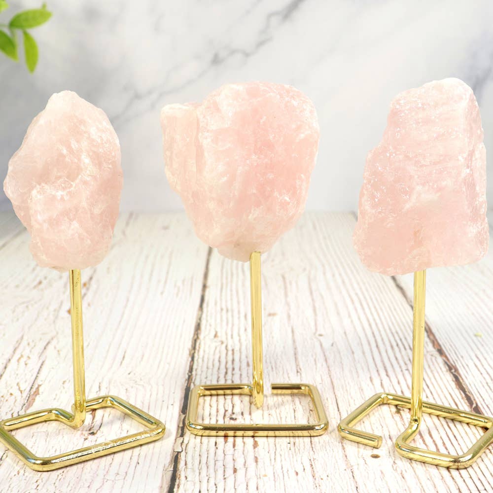 Small Rose Quartz on Gold Metal Stand