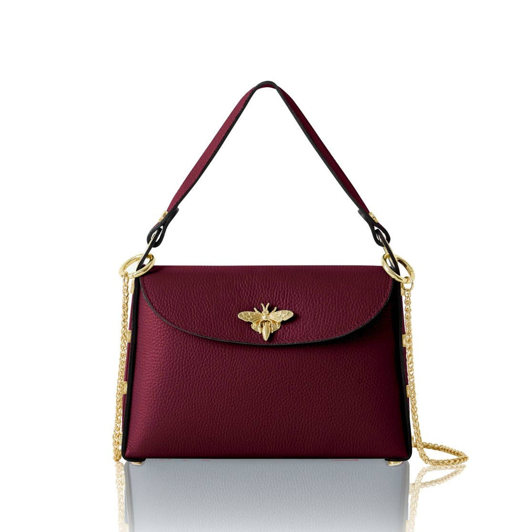 Italian Handmade Leather Top Handle Bag with Bee Emblem