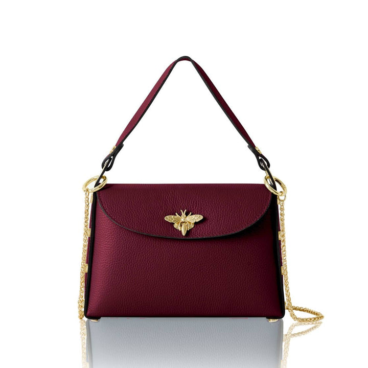 Italian Handmade Leather Top Handle Bag with Bee Emblem