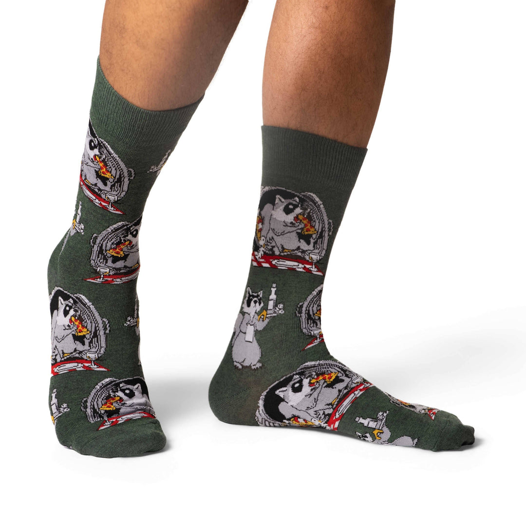 Men's Raccoon Eating Trash Socks 7-12