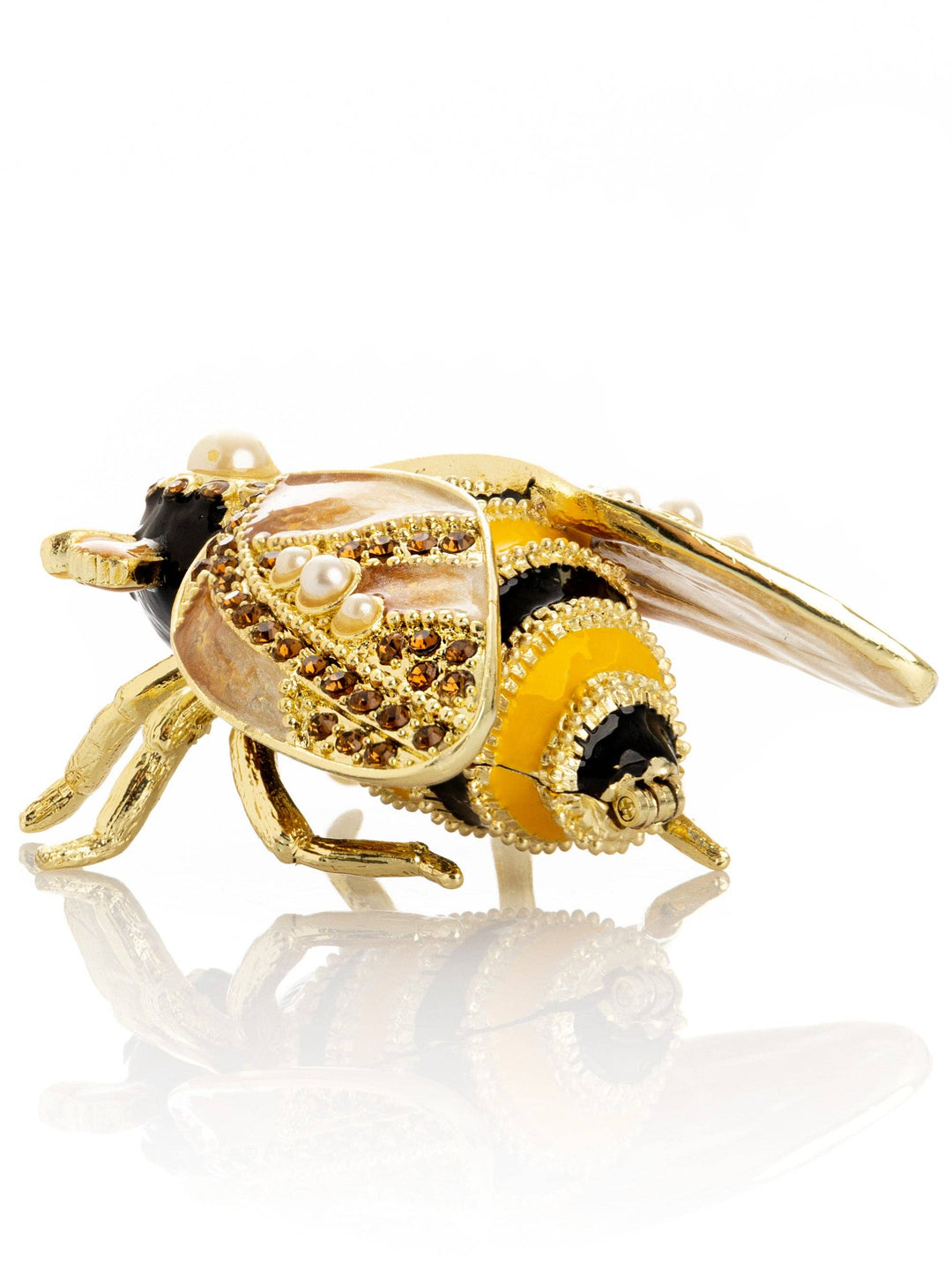 Gold & Black Enamel Honey Bee Queen Trinket Box