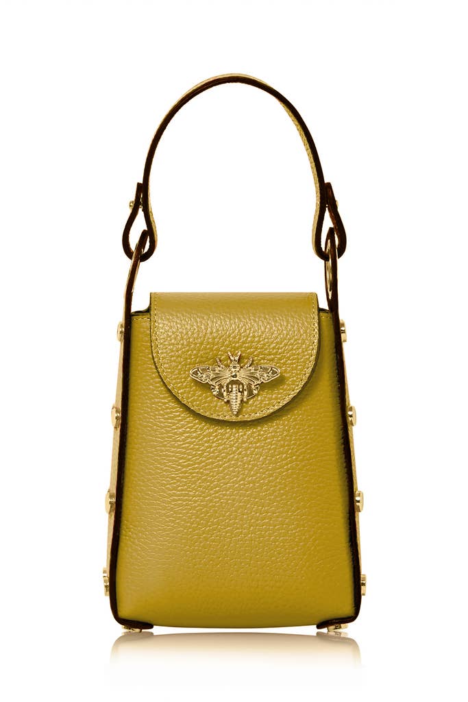 Italian Genuine Leather Mini Bee Bag with Gold Chain Strap
