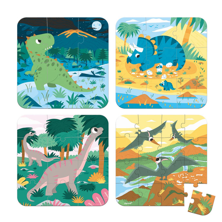 Janod-4 in 1 Progressive Puzzles - Dinosaurs