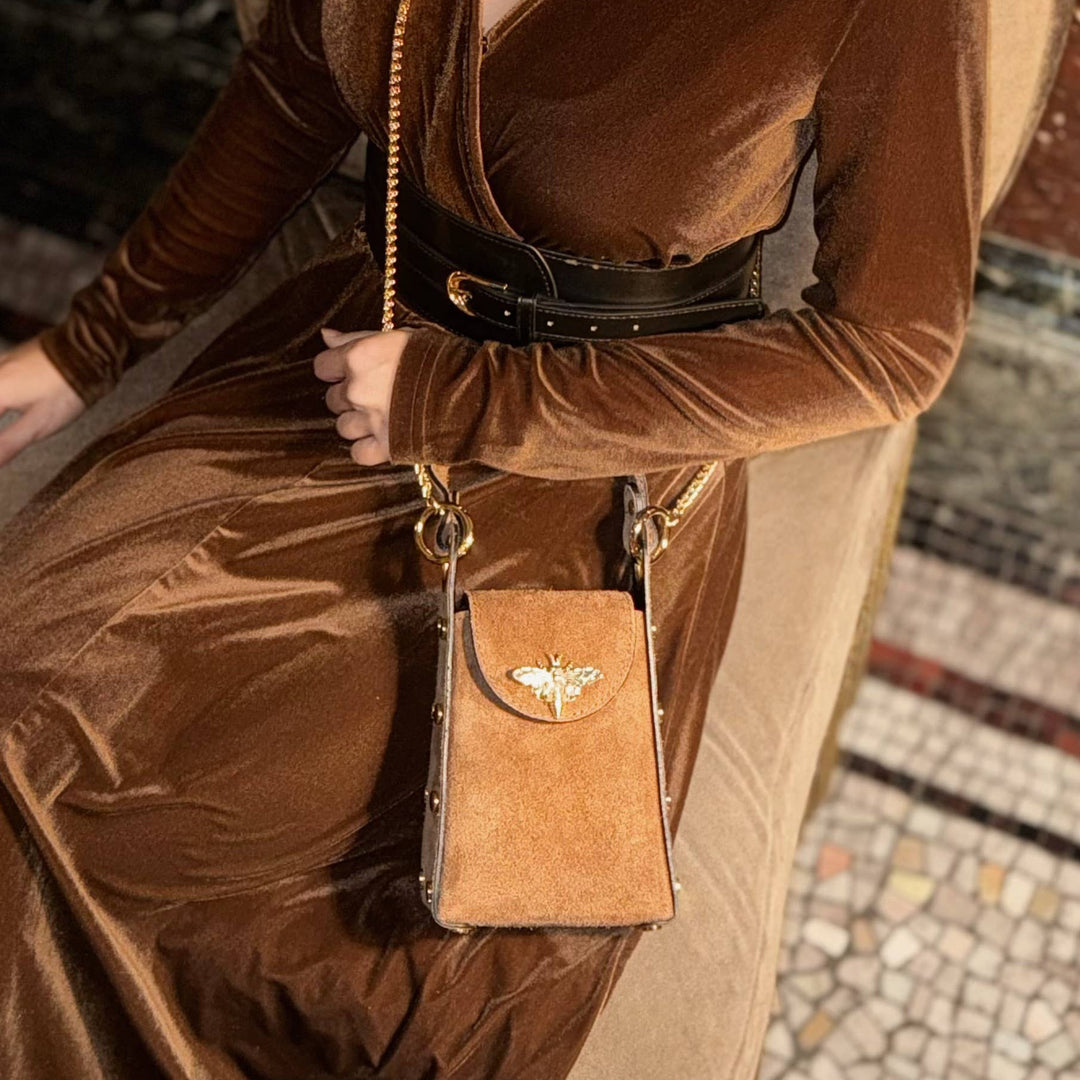 Italian Premium Suede Bee SmallBox Crossbody Bag