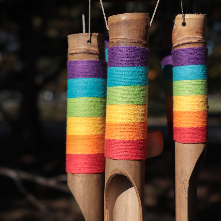 Bamboo Wind Chime with Hand Painted Rainbow Colors