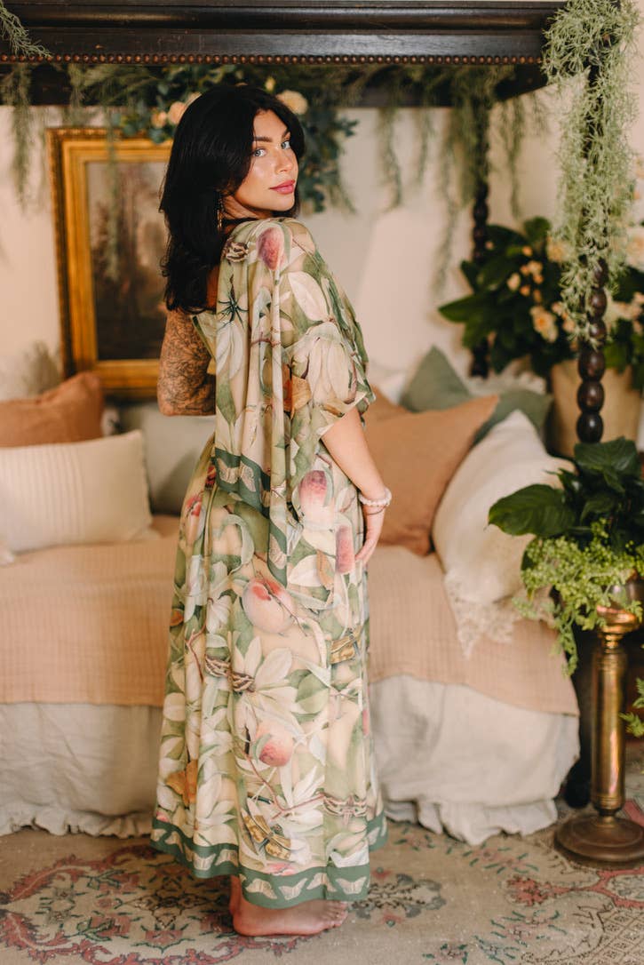 Fleur De Soleil Scarf with Magnolia Floral Print & Butterfly