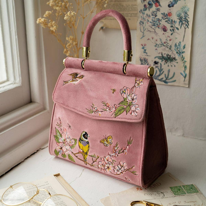 Morning Song Bird Embroidered Mini Pink Tote