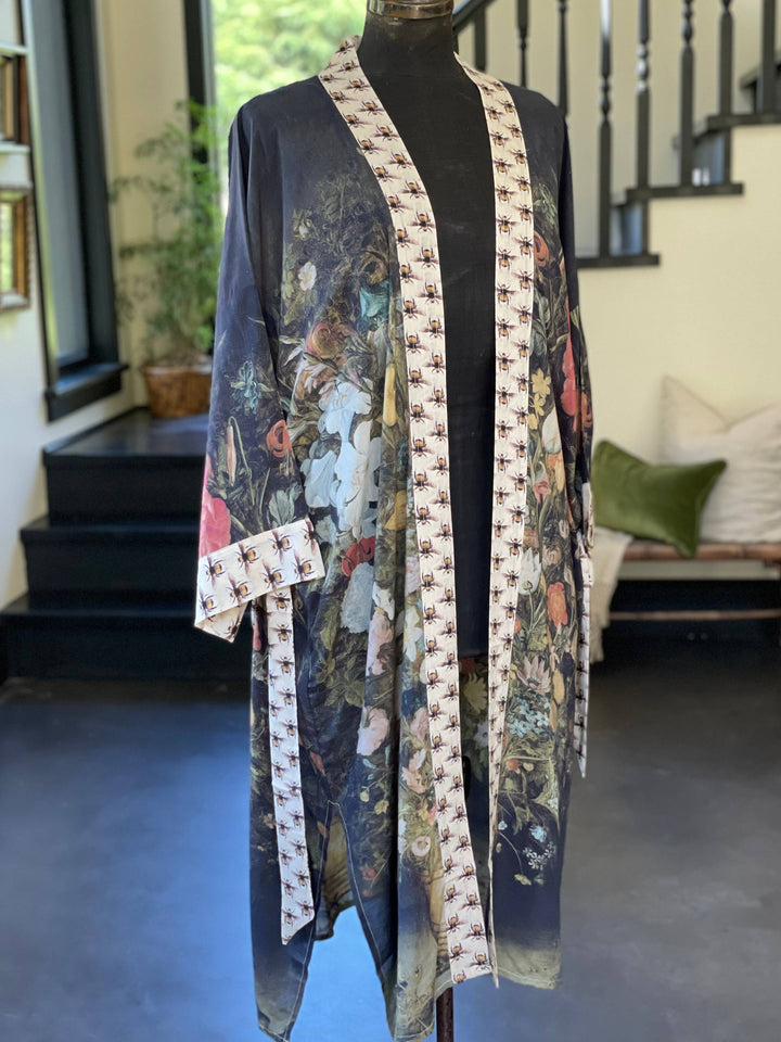 I Dream In Flowers Opera Duster Kimono Robe with Bees