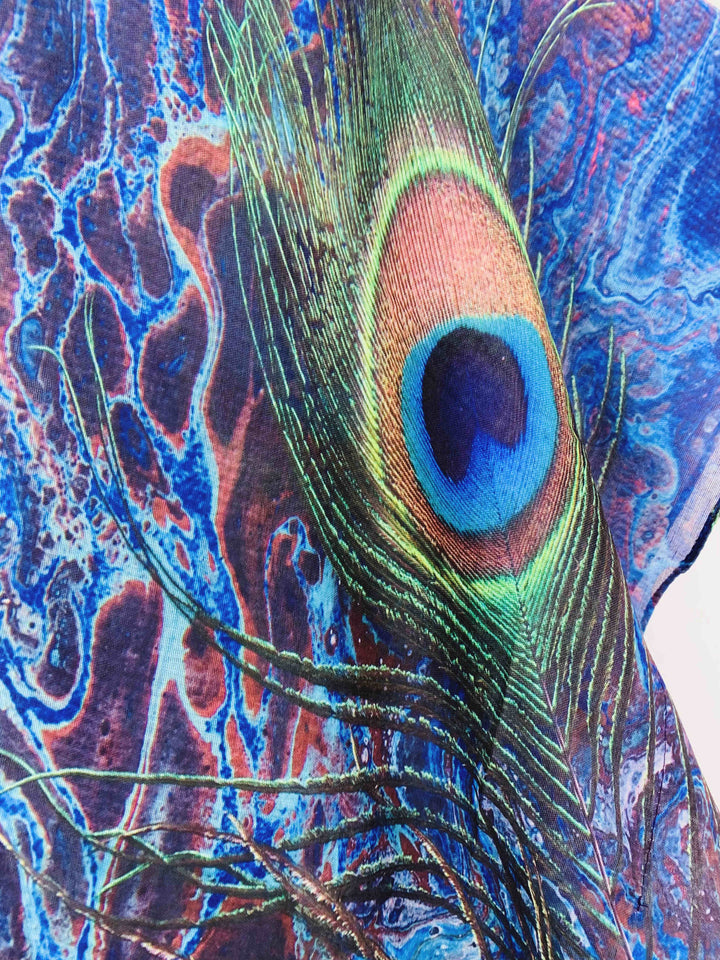 Blue-Multi Peacock Feather Kimono