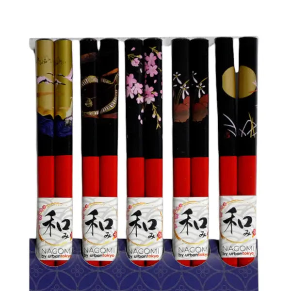 5 Piece Chopsticks Set Nightscapes Red with Gift Box