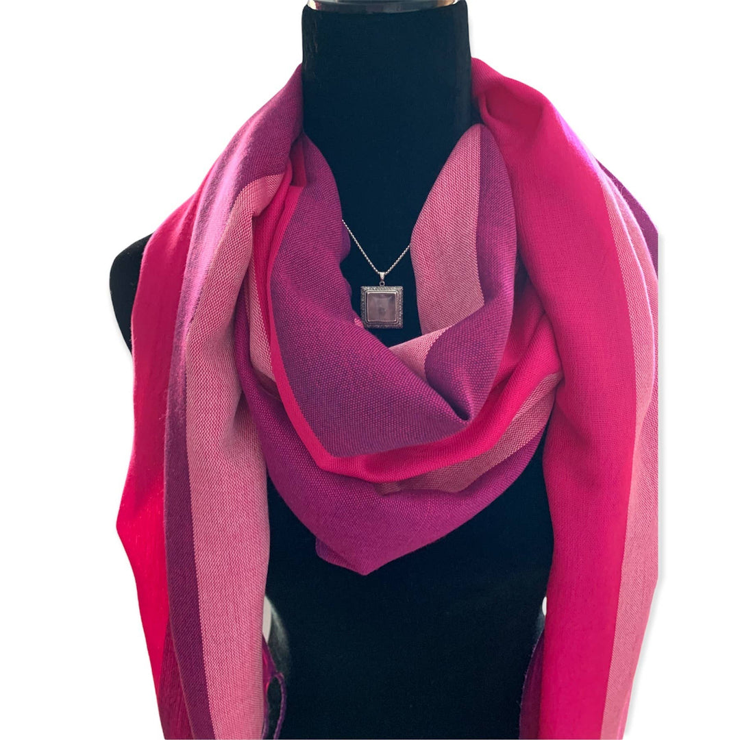 Wide Striped Handwoven Viscose Scarf - Pink Charlotte & Plum