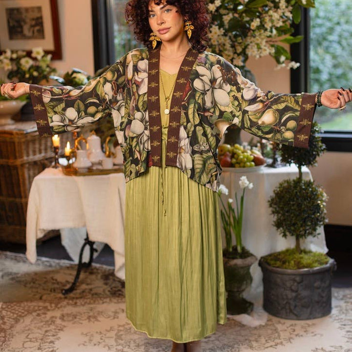 Fleur De Lune Pixie Duster Crop Kimono w/ Florals & Bees