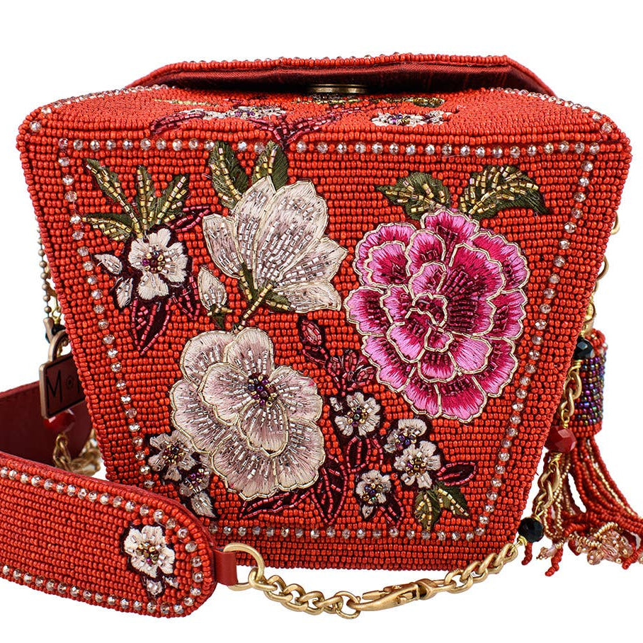 Scarlet Bloom Take-Out Container Beaded Floral Handbag