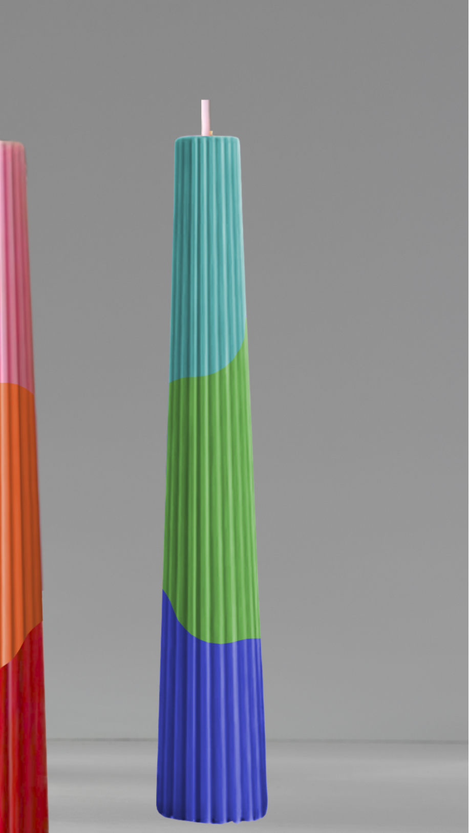 Fluted Taper Candle: Blue/Lime/Light Blue