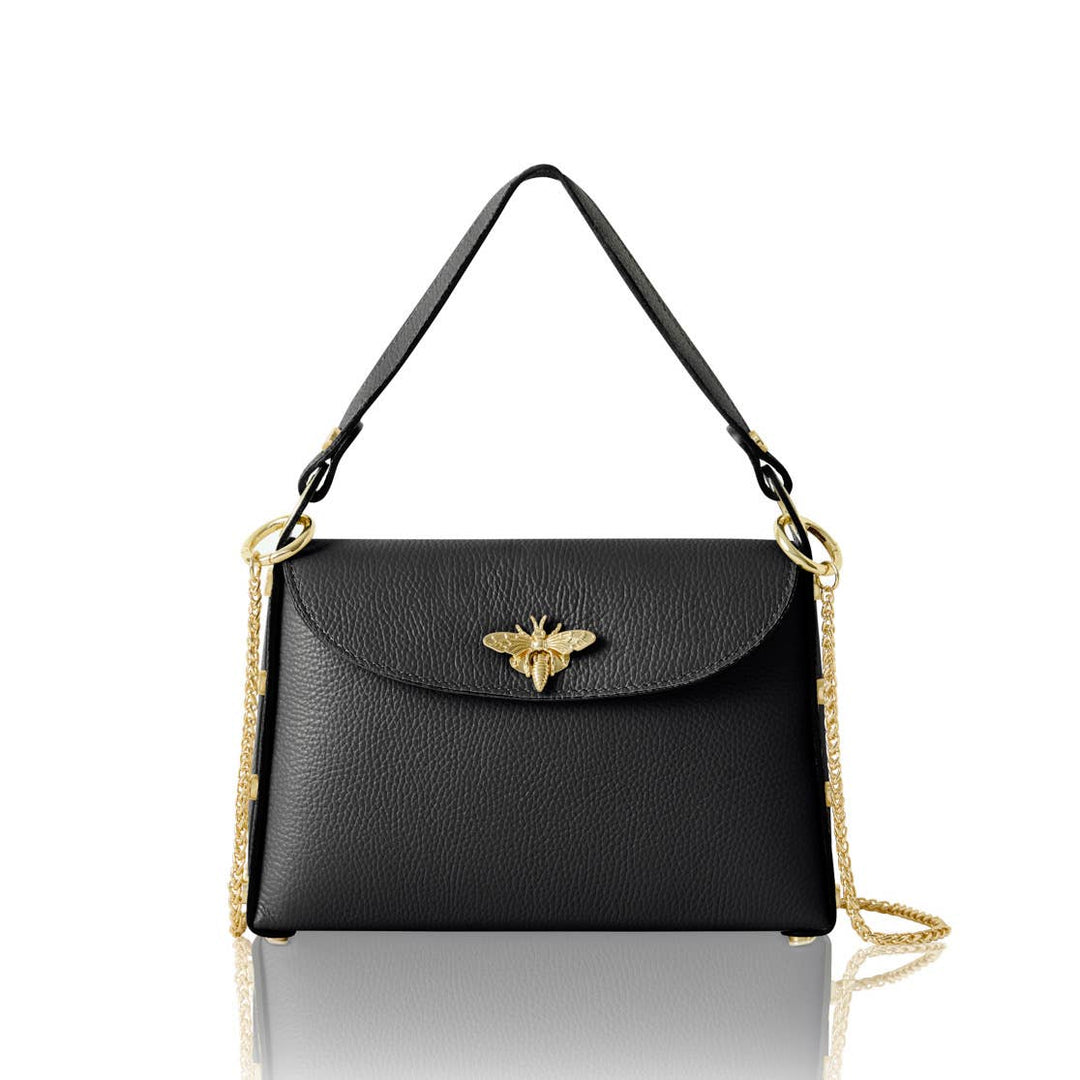 Italian Handmade Leather Top Handle Bag with Bee Emblem