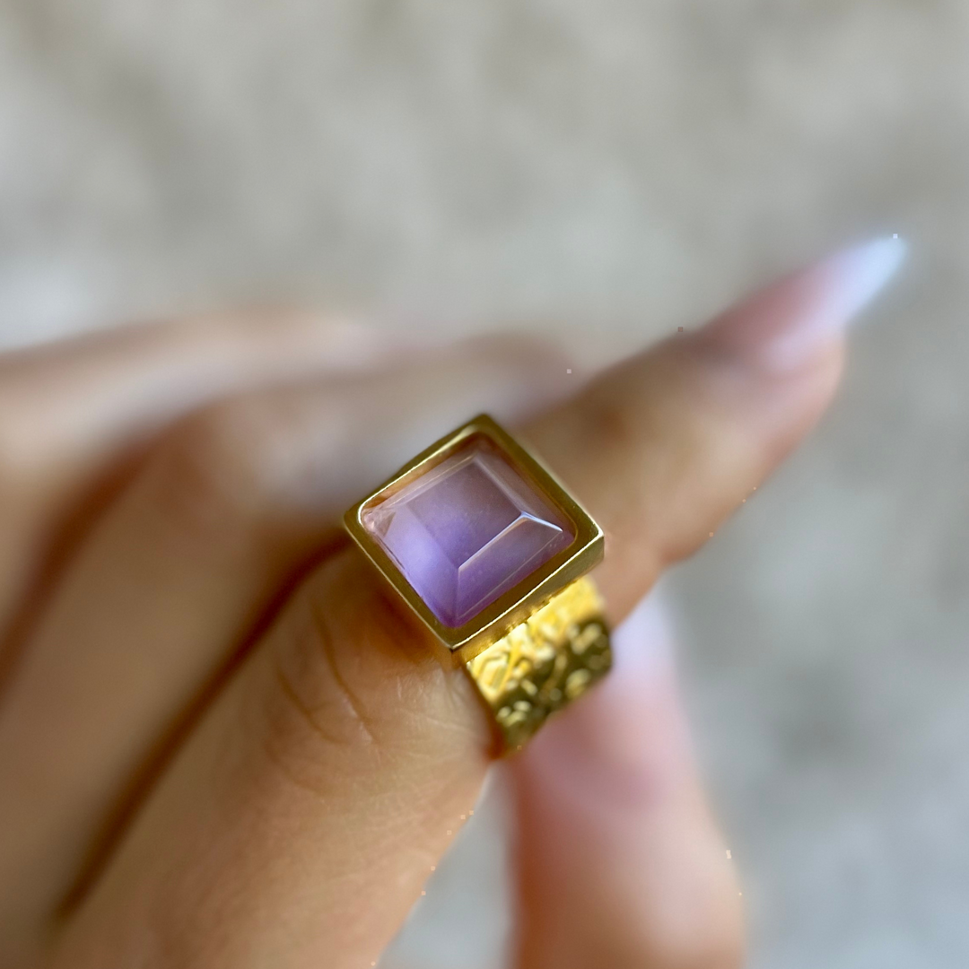 PRESENCE Amethyst 10mm Square Cut | 24k GF | Adjustable Ring