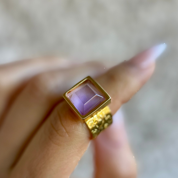 PRESENCE Amethyst 10mm Square Cut | 24k GF | Adjustable Ring