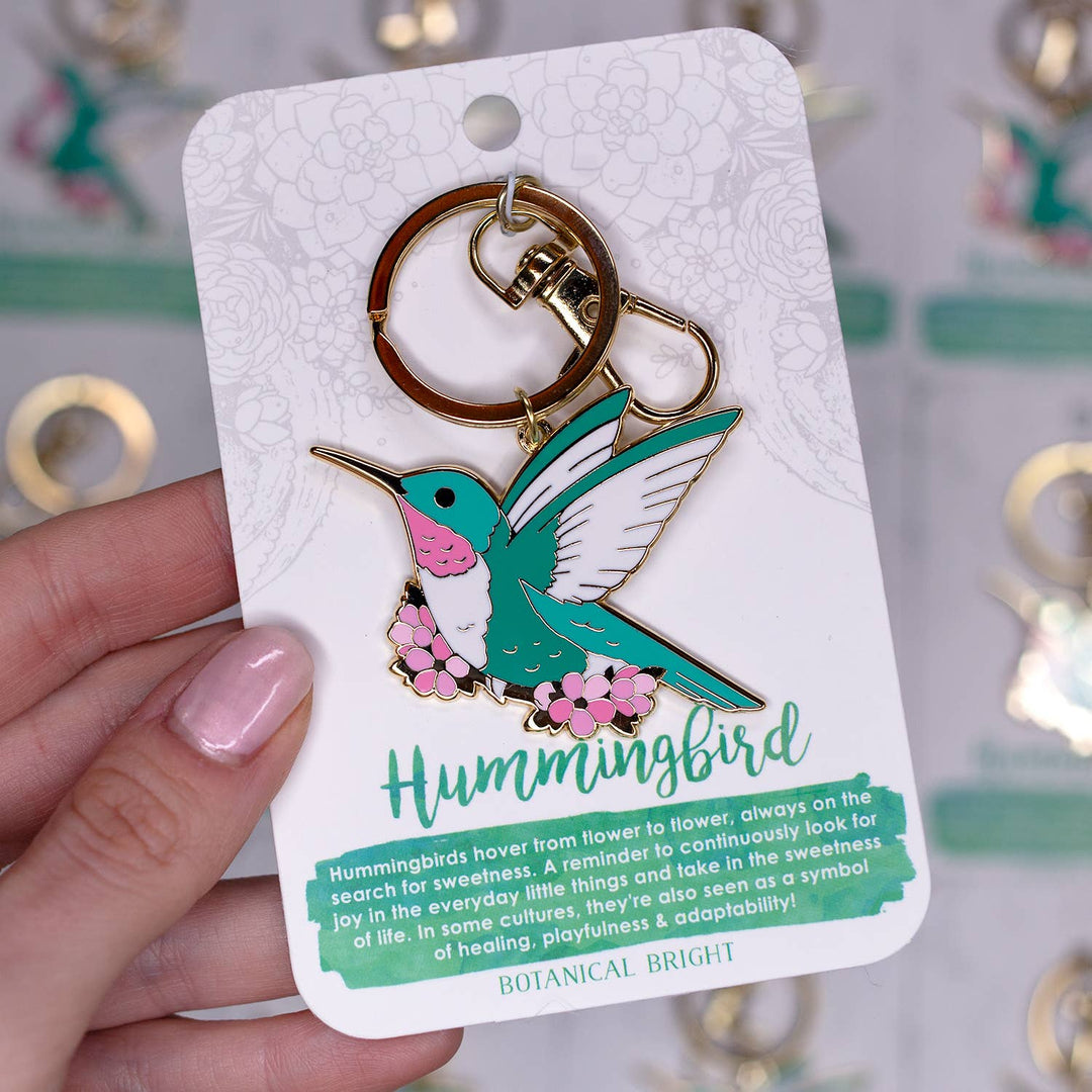 Hummingbird Enamel Keychain with Key Clip