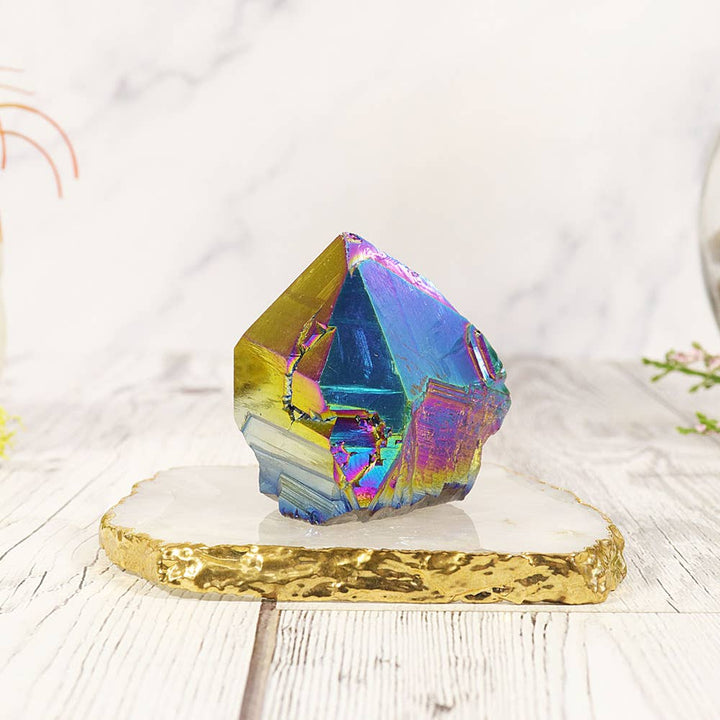 Rainbow Aura Amethyst Point Base Cut: Medium