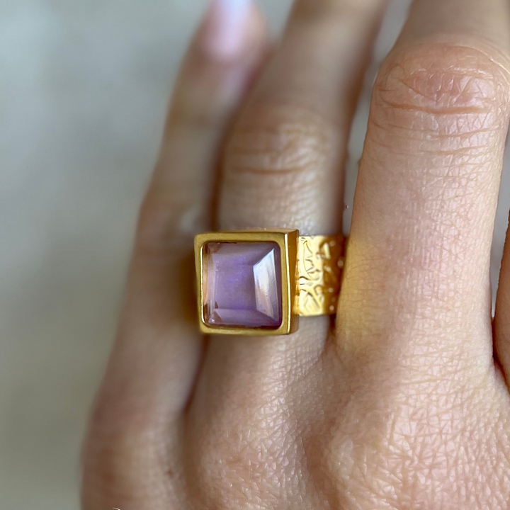PRESENCE Amethyst 10mm Square Cut | 24k GF | Adjustable Ring