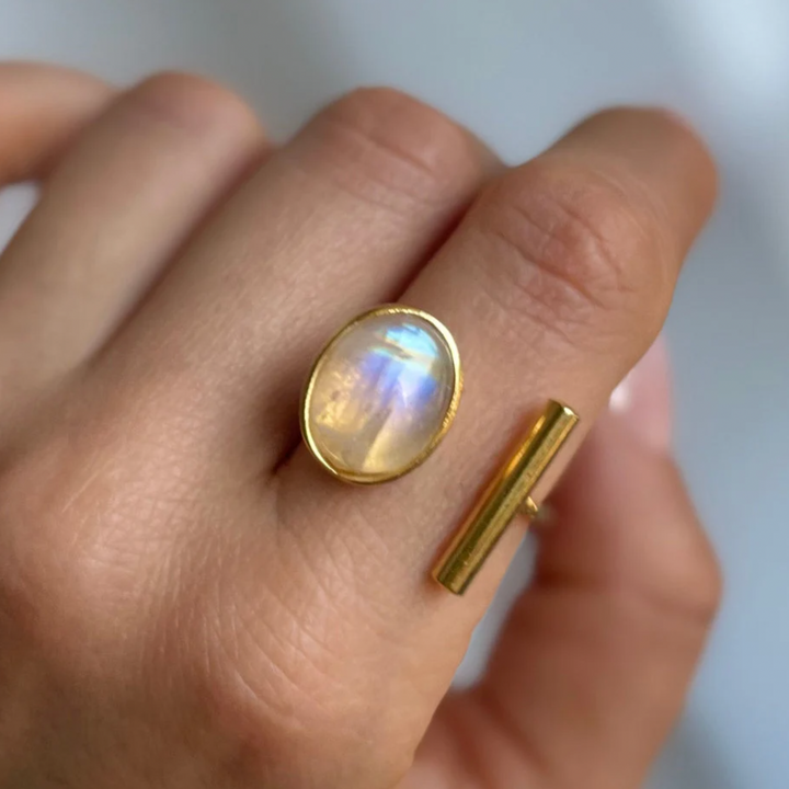 Rainbow Moonstone Ring | 10x13mm Oval | GF | Adjustable