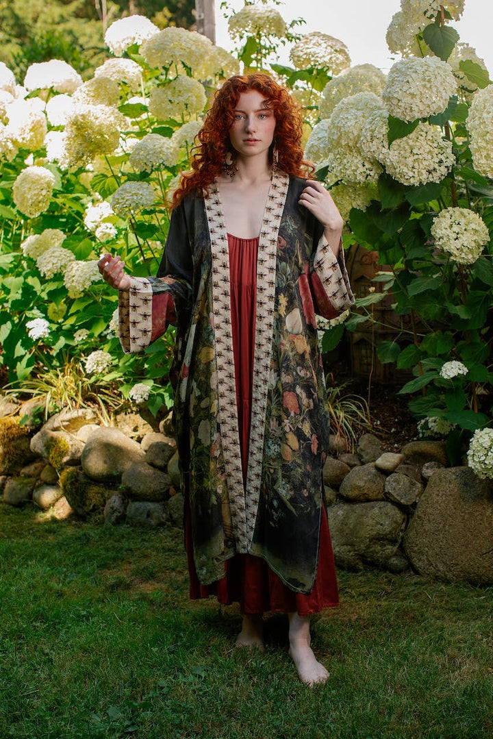 I Dream In Flowers Opera Duster Kimono Robe with Bees