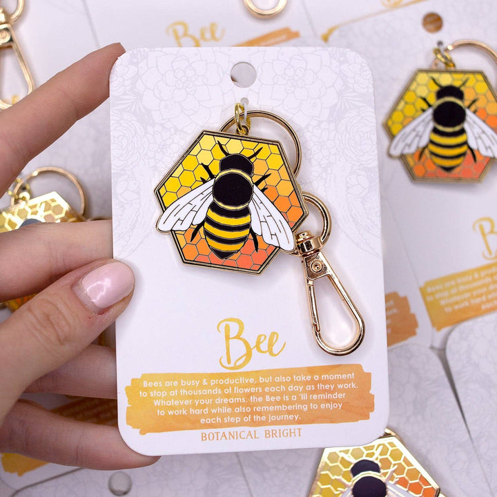 Bee and Honeycomb Enamel Keychain