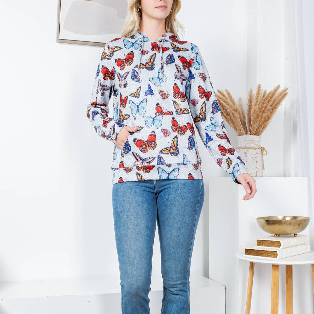 Colorful Butterfly Soft Sweater Knit Pullover Hoodie
