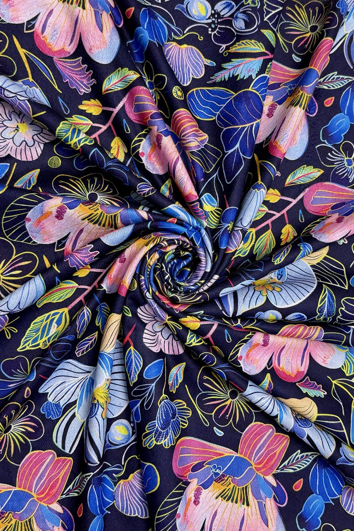 Colourful Orchid Print Wool Frayed Scarf