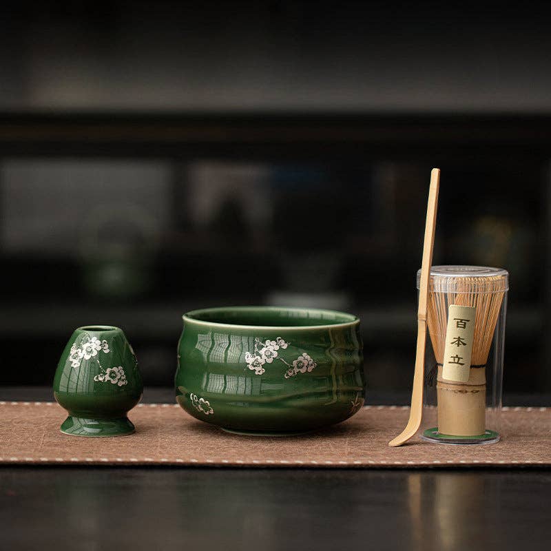 Gohobi Ceramic Matcha Set - Green Flower