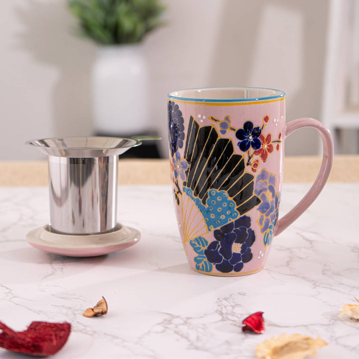 Festival Fan Design 15oz Tea Mug with Lid and Infuser