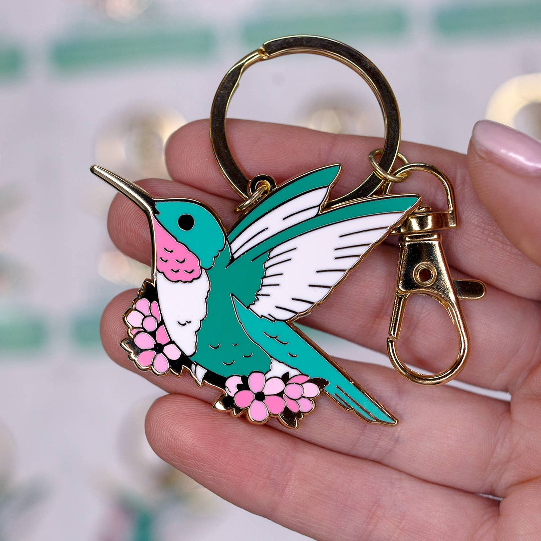 Hummingbird Enamel Keychain with Key Clip