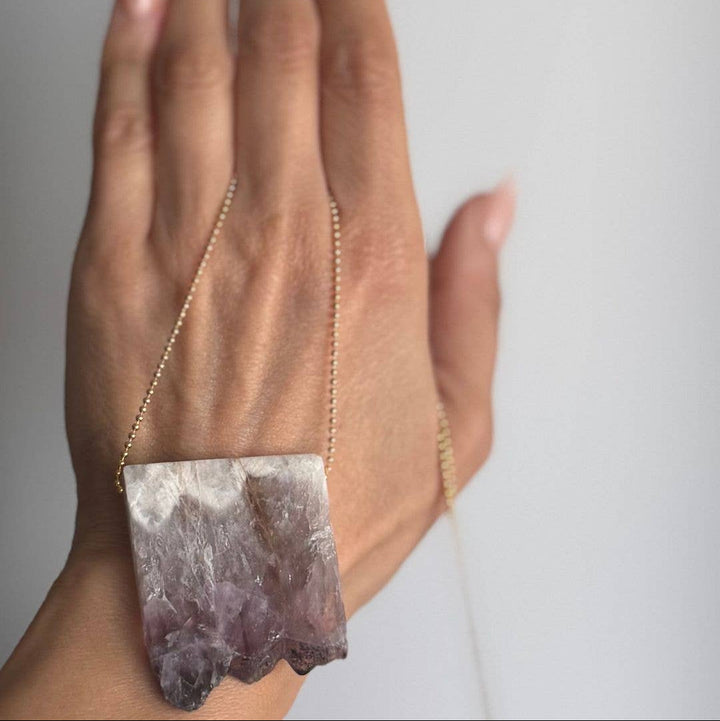 Amethyst Slab Stainless Steel + 18K Gold Plated Necklace